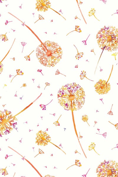 Watercolor Spring Dandelions Orange by Ninola Design metal wall art