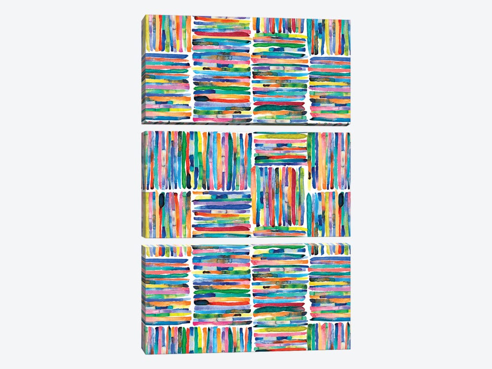 Watercolor Colorful Handpainted Stripes by Ninola Design 3-piece Canvas Art