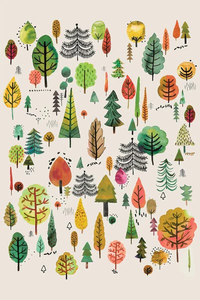 Colorful Park Trees Orange Green by Ninola Design metal wall art