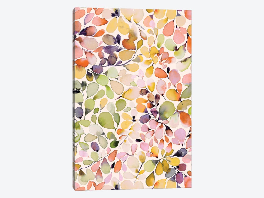 Leafy Eucalyptus Coral Yellow by Ninola Design 1-piece Canvas Print