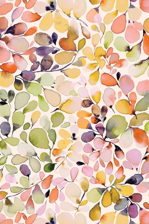 Leafy Eucalyptus Coral Yellow by Ninola Design wall art
