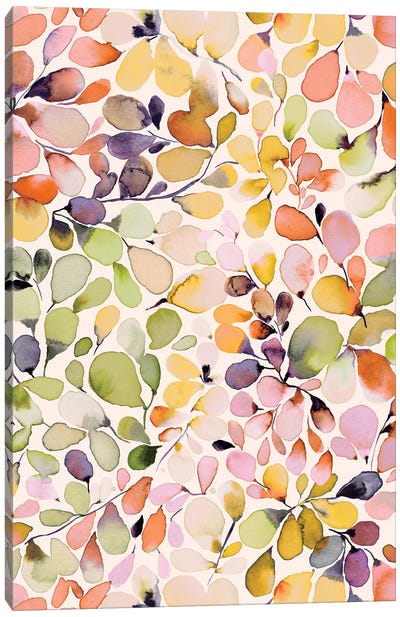 Leafy Eucalyptus Coral Yellow Canvas Art Print - Ninola Design