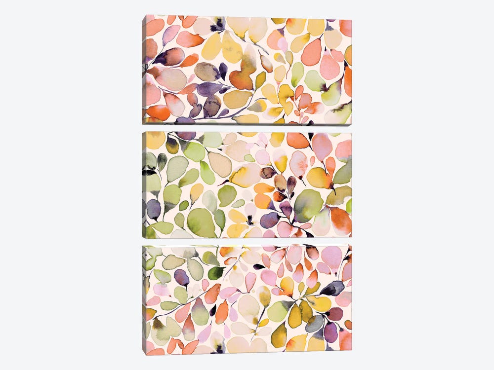 Leafy Eucalyptus Coral Yellow by Ninola Design 3-piece Canvas Art Print