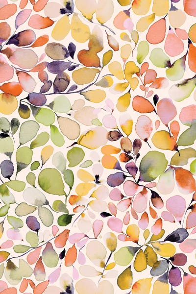 Ninola Design: Leafy Eucalyptus Coral Yellow by Ninola Design