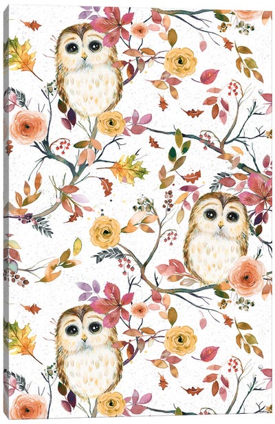 Cute Owls Tree Autumn Canvas Art Print - Ninola Design
