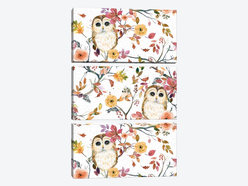 Cute Owls Tree Autumn by Ninola Design 3-piece Art Print