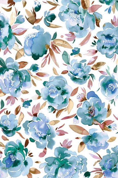 Ninola Design: Yoga Peonies Sky Blue by Ninola Design