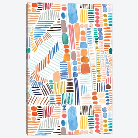 Rainbow Stitches Doodle Orange Blue Canvas Print #NDE283} by Ninola Design Art Print