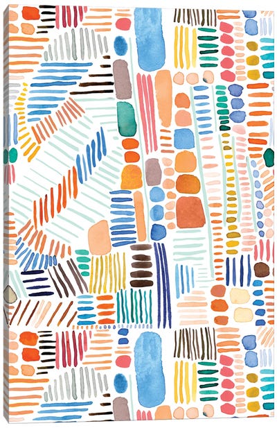 Rainbow Stitches Doodle Orange Blue Canvas Art Print - Ninola Design