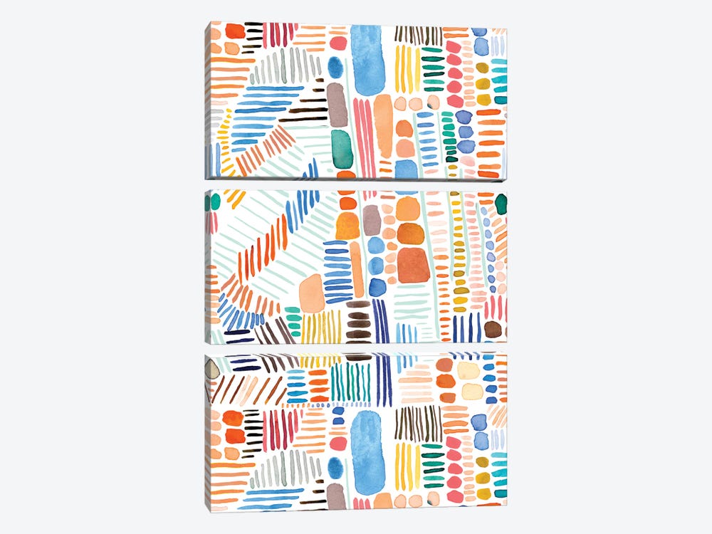 Rainbow Stitches Doodle Orange Blue by Ninola Design 3-piece Canvas Art