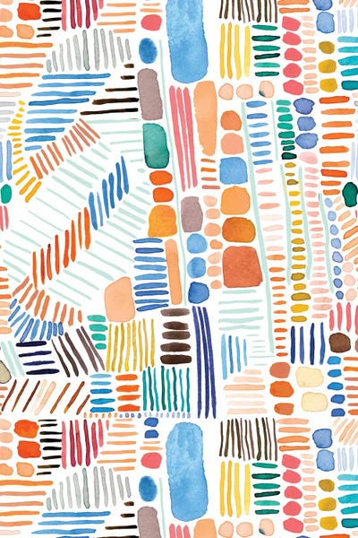 Colorful Abstracts: Rainbow Stitches Doodle Orange Blue by Ninola Design