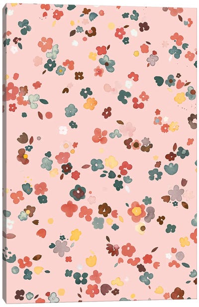 Ditsy Flowers Pastel Pink Canvas Art Print - Ninola Design