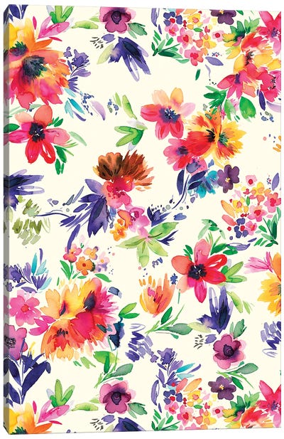 Painterly Cozy Tropical Flowers Canvas Art Print - Ninola Design