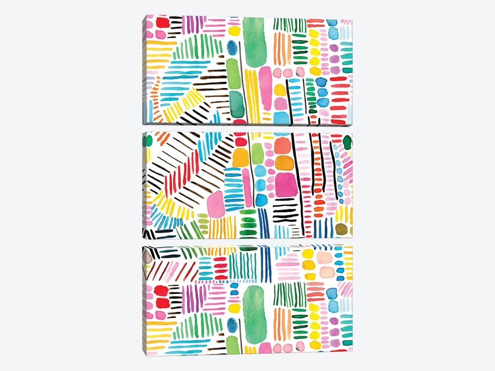 Rainbow Stitches Colorful by Ninola Design 3-piece Canvas Artwork