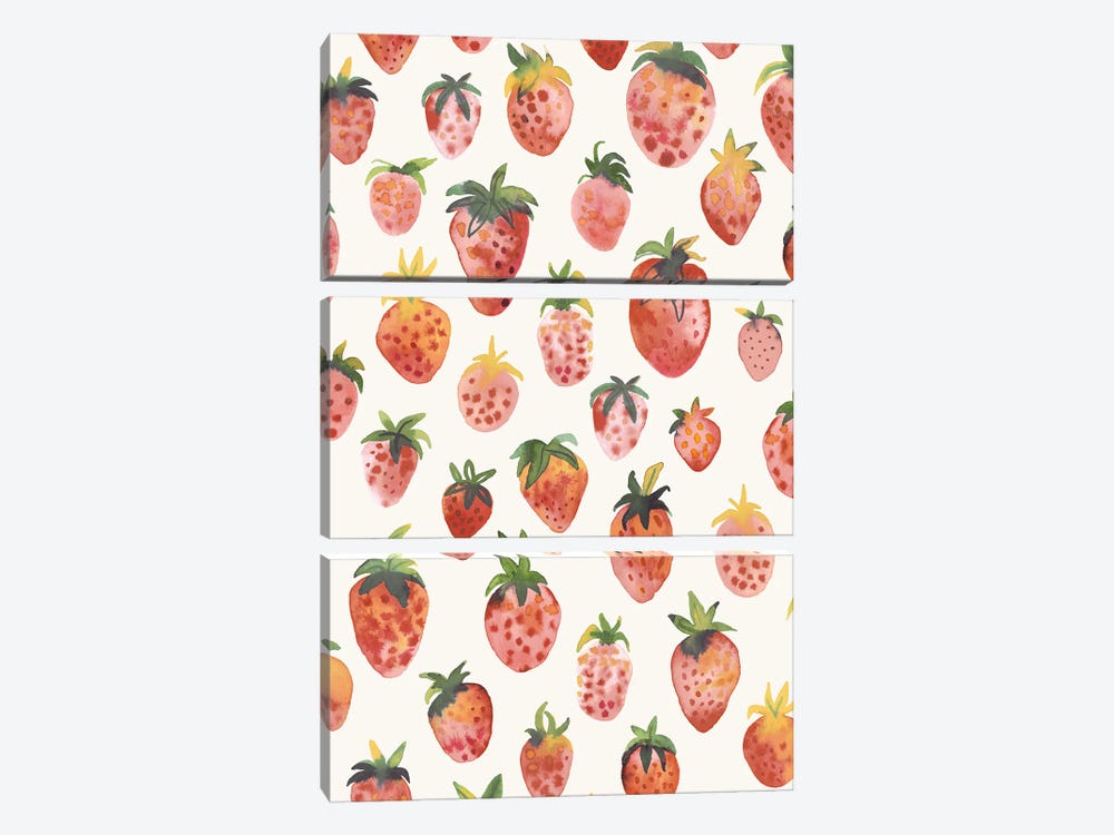 Strawberries Fruits Yummy Red Countryside by Ninola Design 3-piece Canvas Art