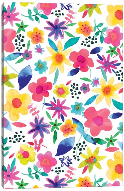 Summer Colorful Naive Floral Canvas Art Print - Ninola Design