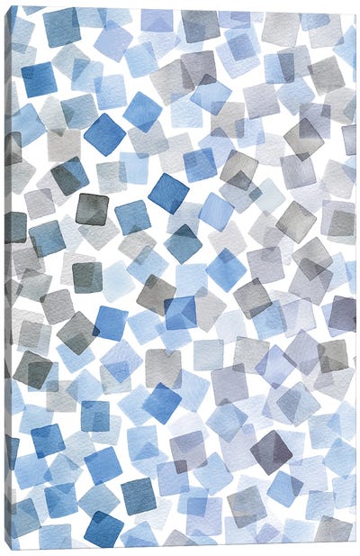 Watercolor Squares Confetti Plaids Blue Canvas Art Print - Ninola Design