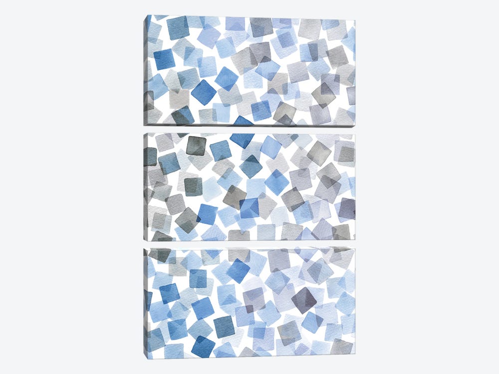 Watercolor Squares Confetti Plaids Blue by Ninola Design 3-piece Canvas Wall Art