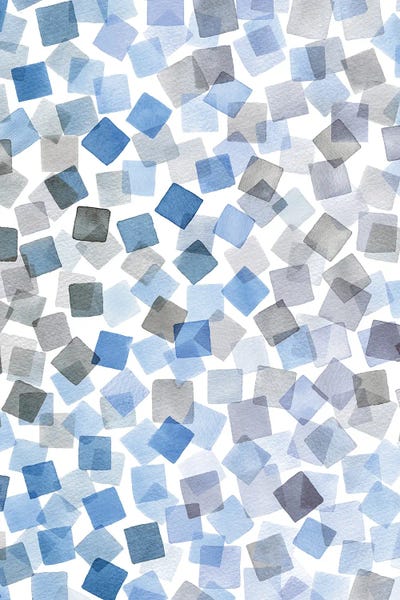 Black & White & Blue: Watercolor Squares Confetti Plaids Blue by Ninola Design