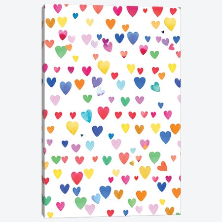 Valentines Love Hearts Colorful Striped Canvas Print #NDE354} by Ninola Design Canvas Wall Art