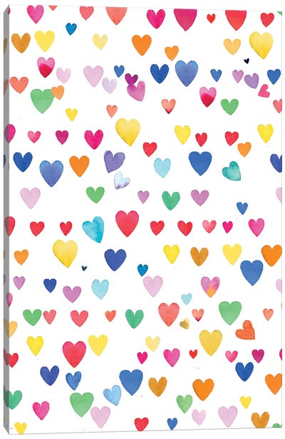 Valentines Love Hearts Colorful Striped Canvas Art Print - Ninola Design