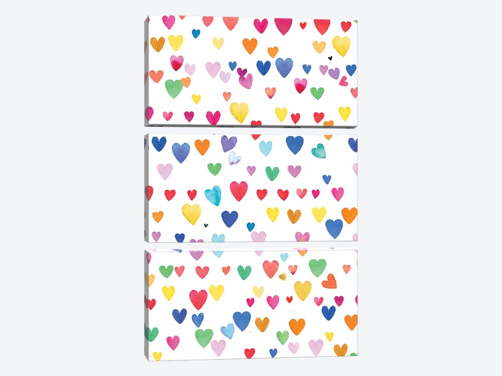 Valentines Love Hearts Colorful Striped by Ninola Design 3-piece Canvas Print