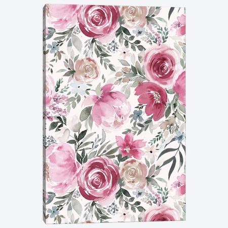 Pastel Peony Rose Floral Bouquet Pink Canvas Print #NDE359} by Ninola Design Art Print