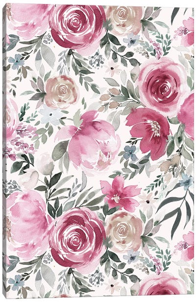 Pastel Peony Rose Floral Bouquet Pink Canvas Art Print - Floral Pattern Collection
