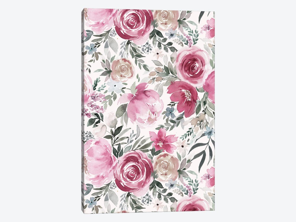 Pastel Peony Rose Floral Bouquet Pink by Ninola Design 1-piece Canvas Wall Art