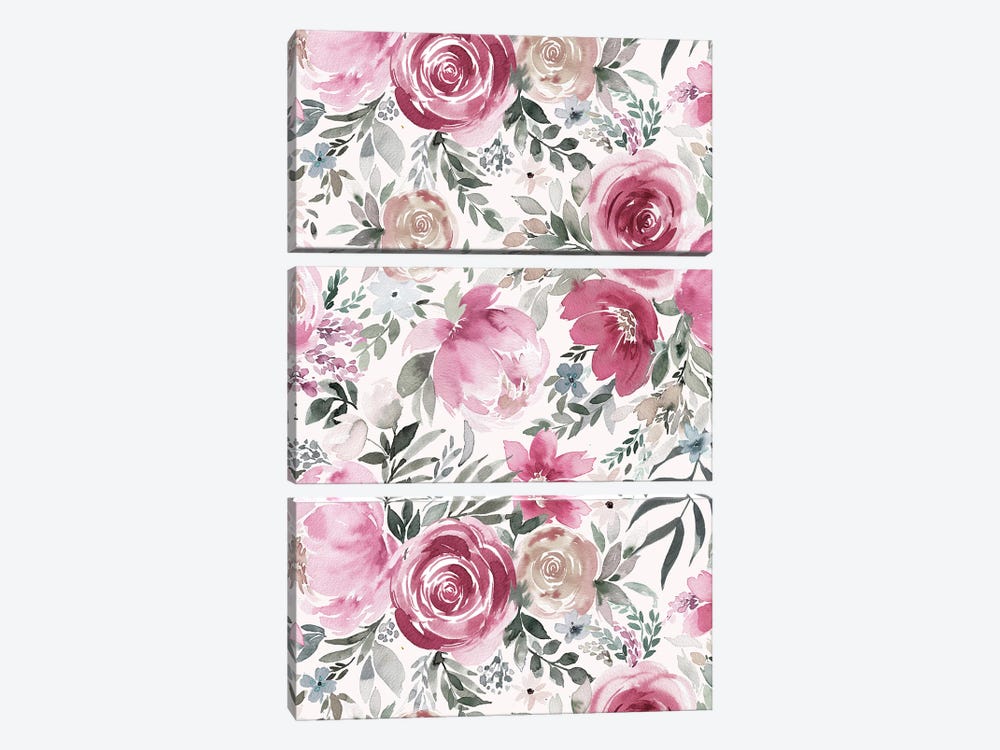 Pastel Peony Rose Floral Bouquet Pink by Ninola Design 3-piece Canvas Artwork