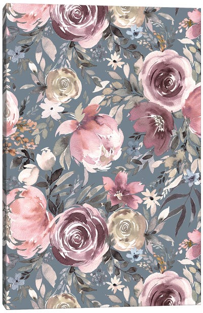 Pastel Peony Rose Floral Bouquet Marengo Canvas Art Print - Floral Pattern Collection
