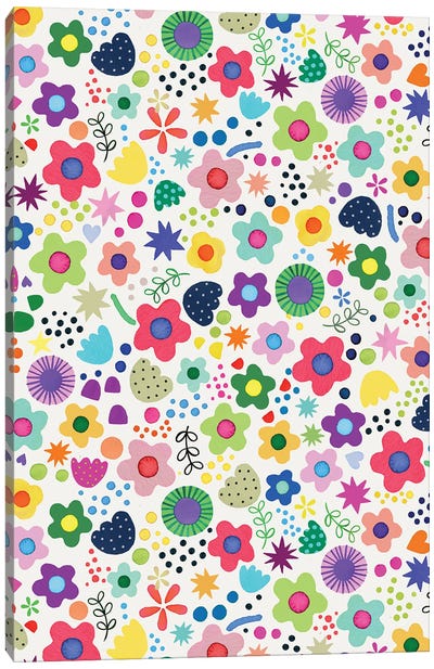 Psychedelic Playful Nature Flowers Colorful Canvas Art Print - Ninola Design
