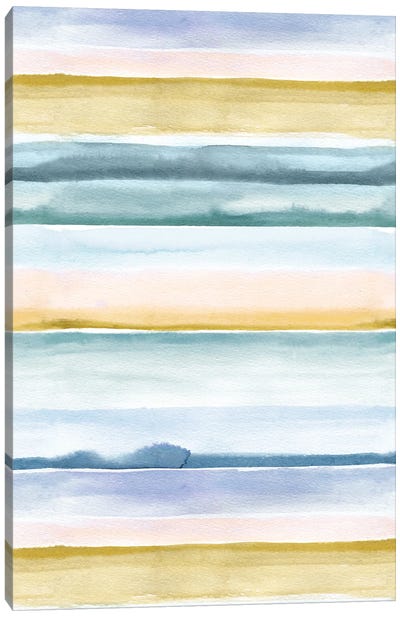 Relaxing Calm Stripes Blue Yellow Canvas Art Print - Ninola Design
