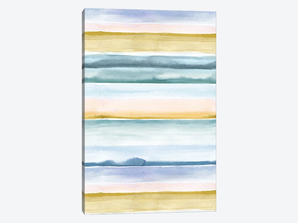 Relaxing Calm Stripes Blue Yellow by Ninola Design 1-piece Canvas Art