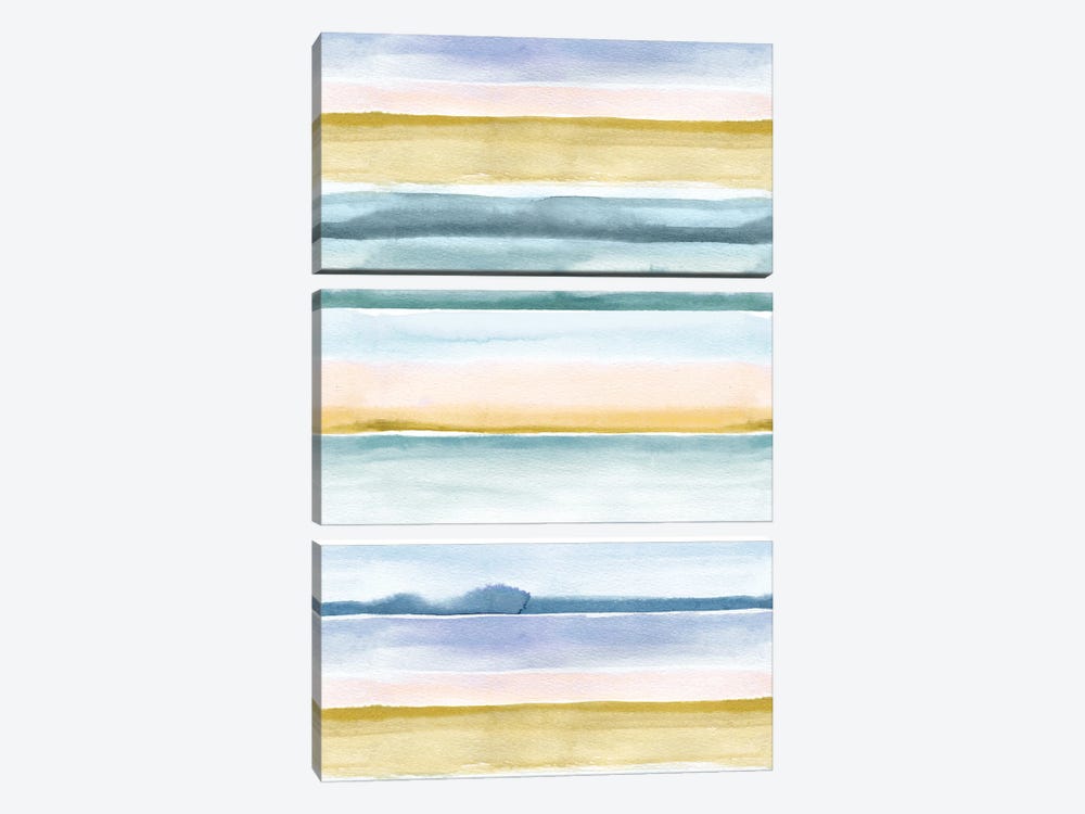 Relaxing Calm Stripes Blue Yellow by Ninola Design 3-piece Canvas Artwork