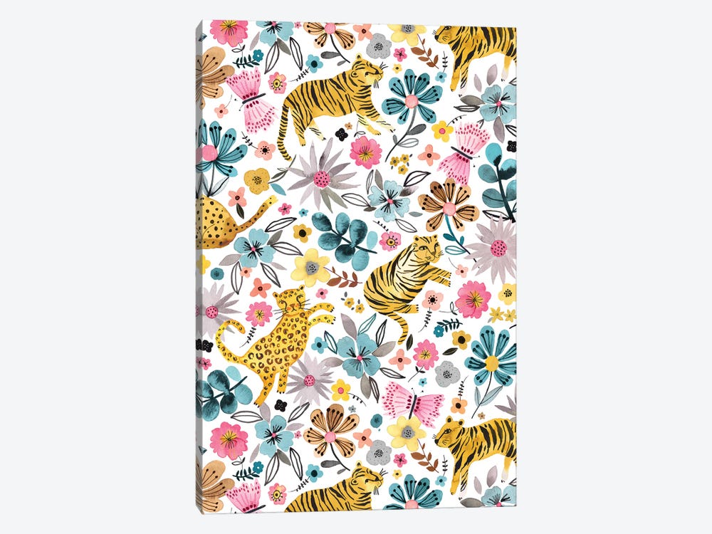 Spring Tigers Flowers Pink Blue by Ninola Design 1-piece Art Print