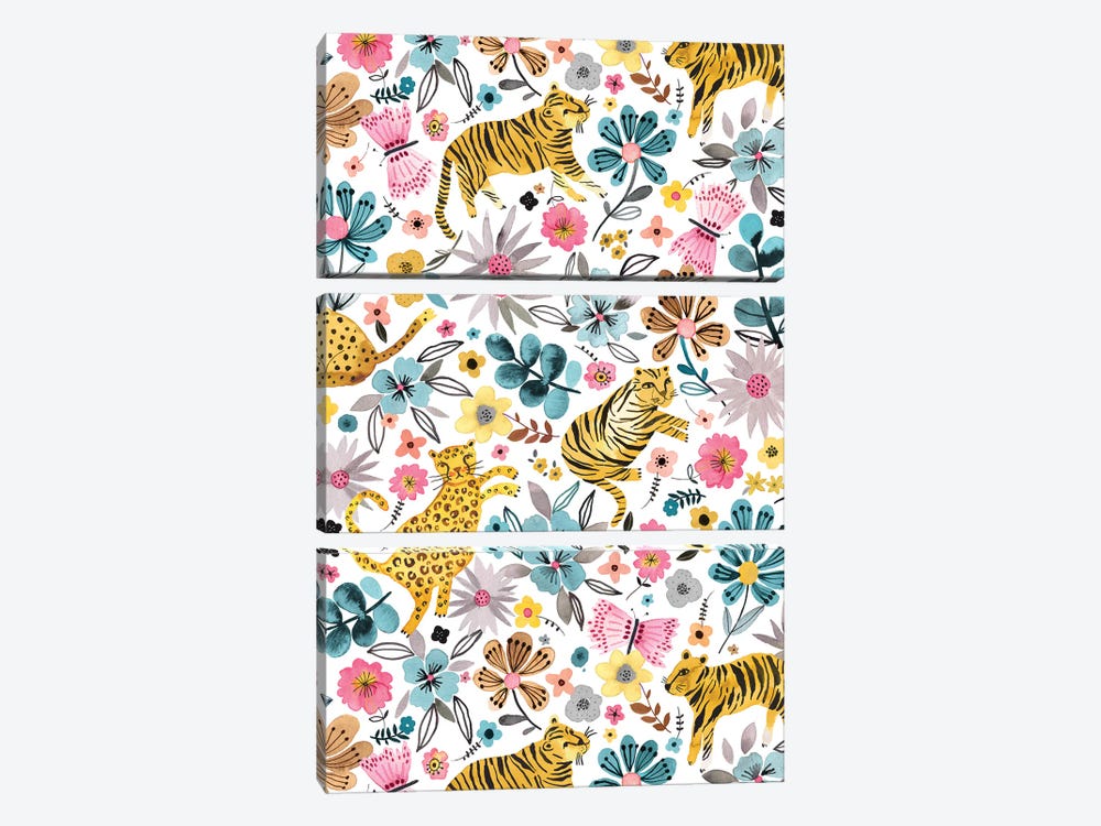 Spring Tigers Flowers Pink Blue by Ninola Design 3-piece Art Print