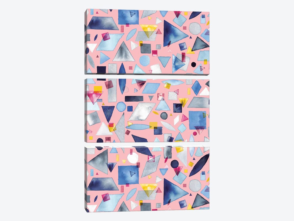 Geometric Pieces Pink by Ninola Design 3-piece Canvas Print