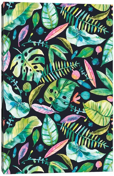 Tropical Leaves Green Pink Canvas Art Print - Ninola Design