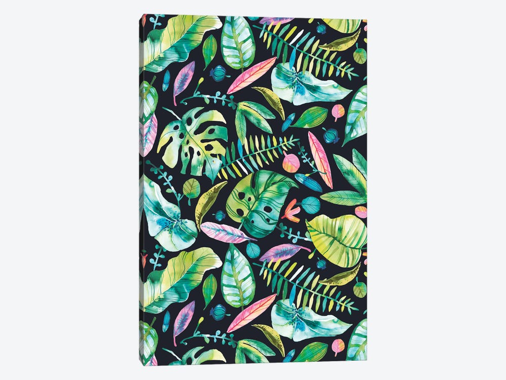Tropical Leaves Green Pink by Ninola Design 1-piece Canvas Artwork