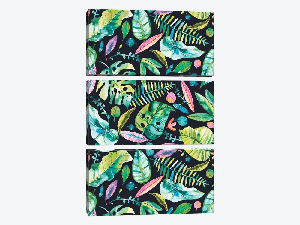 Tropical Leaves Green Pink by Ninola Design 3-piece Canvas Artwork