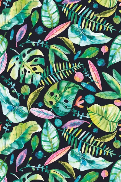 Tropical Leaves Green Pink