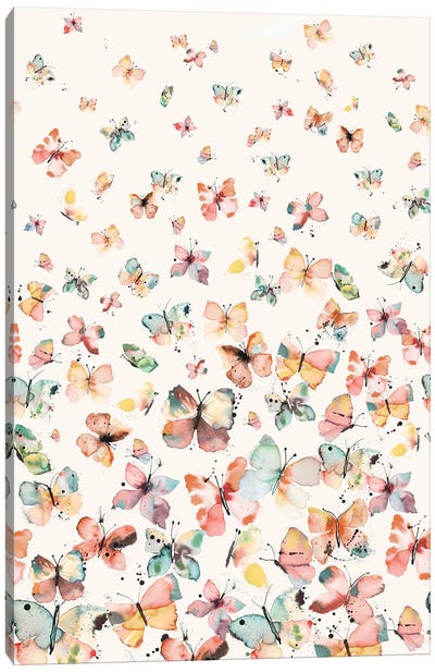 Watercolor Butterflies Gradation Rustic Canvas Art Print - Ninola Design