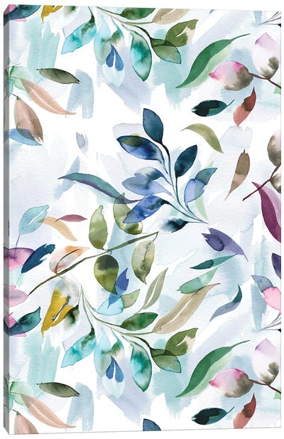 Watercolor Leaves Colorful Relax Canvas Art Print - Ninola Design