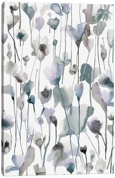 Wild Summer Rustic Flowers Neutral Cold Canvas Art Print - Ninola Design