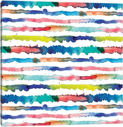 Gradient Watercolor Lines Blue Canvas Art Print - Stripe Patterns
