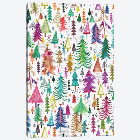 Christmas Colorful Trees Canvas Print #NDE409} by Ninola Design Canvas Art Print