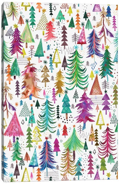 Christmas Colorful Trees Canvas Art Print - Ninola Design