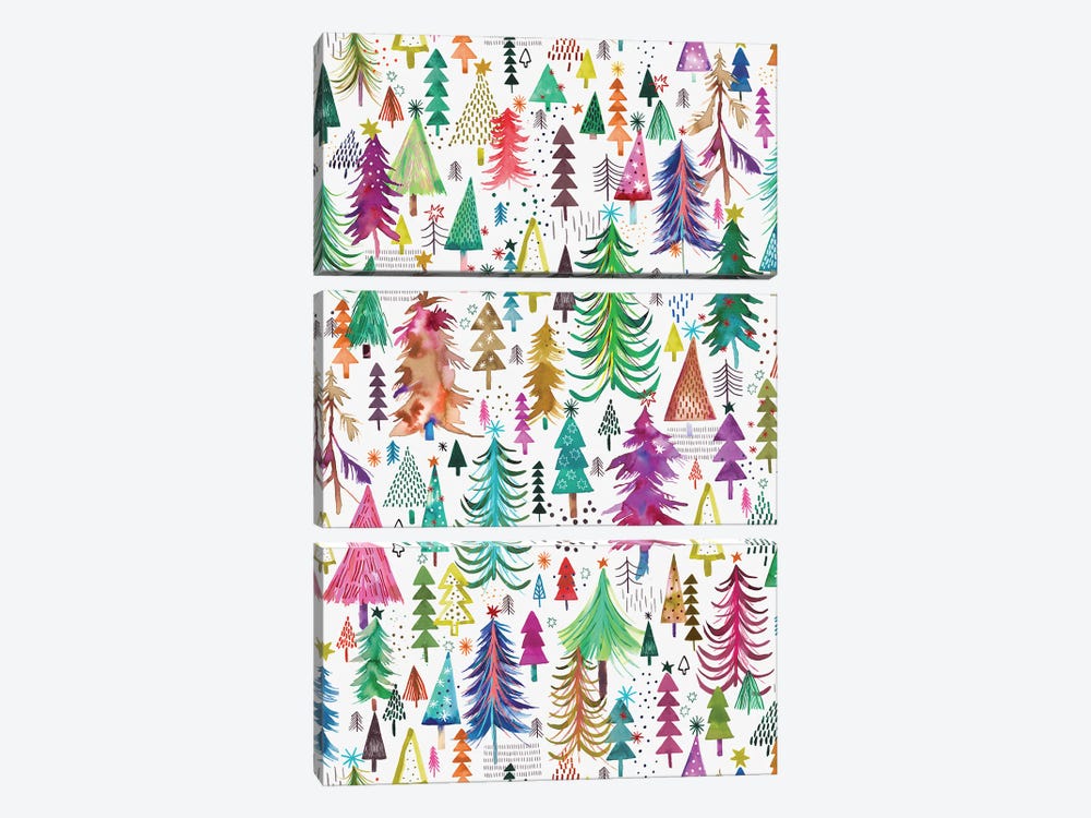 Christmas Colorful Trees by Ninola Design 3-piece Canvas Artwork
