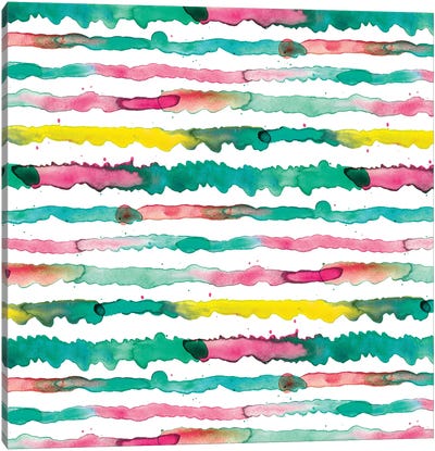 Gradient Watercolor Lines Green Canvas Art Print - Stripe Patterns